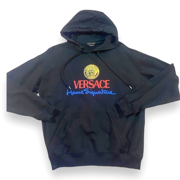 Versace Tops - Versace Home Signature Hooded Logo Sweatshirt Sz S Black
